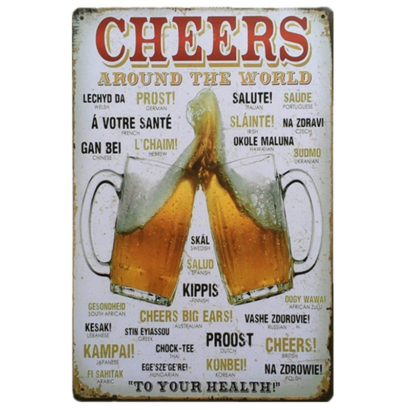 

Cheers Vintage Style Metal Painting for Cafe Bar Restaurant Wall Decor, Colormix