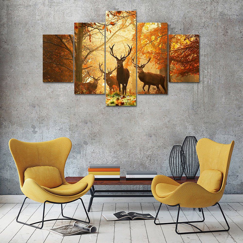 

Maple Leaf Deer Canvas Print Painting Home Decoration 5PCS, Colormix