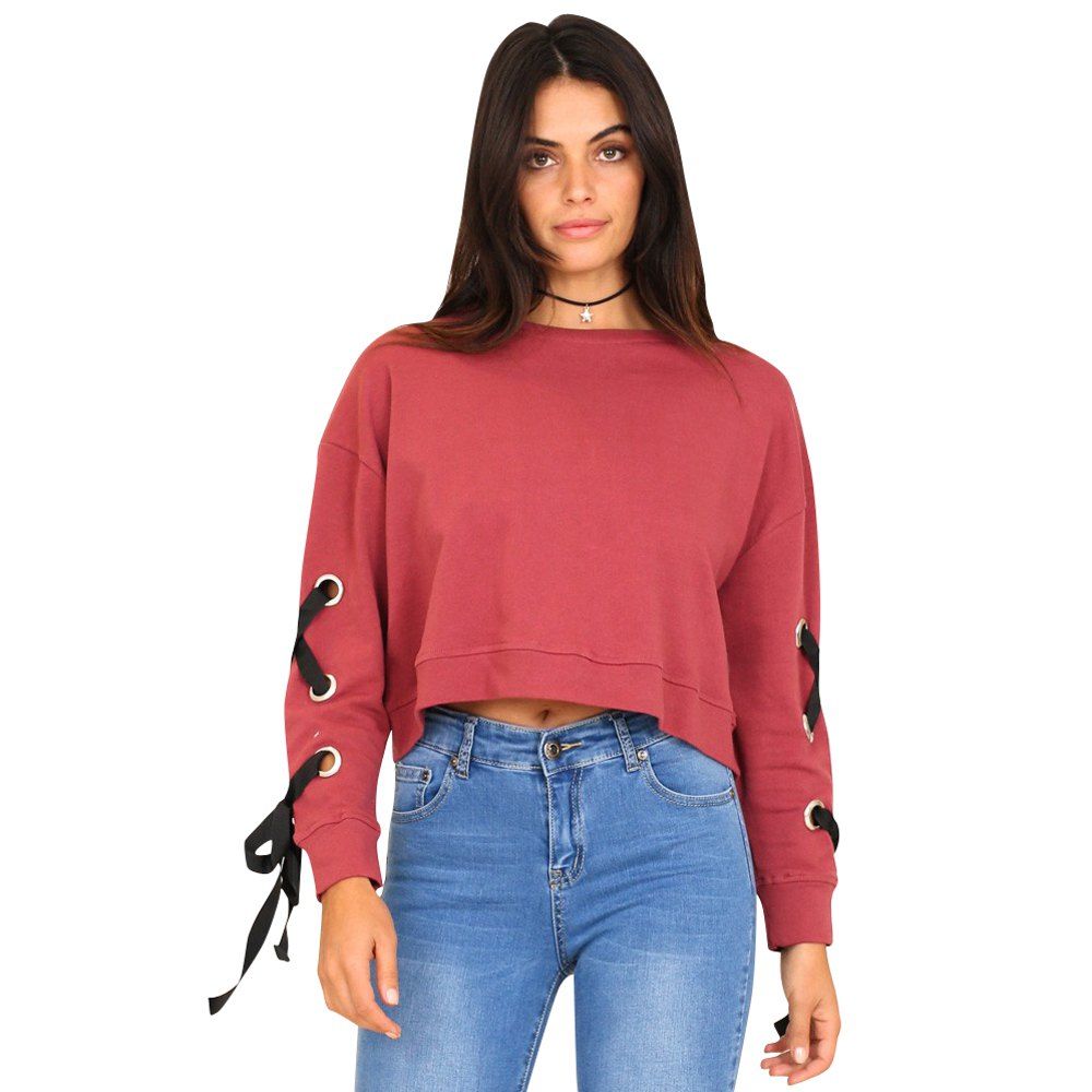

Europe and The United States Wild Casual Sleeves with Straps Short Sets of Women Sweatshirt, Red