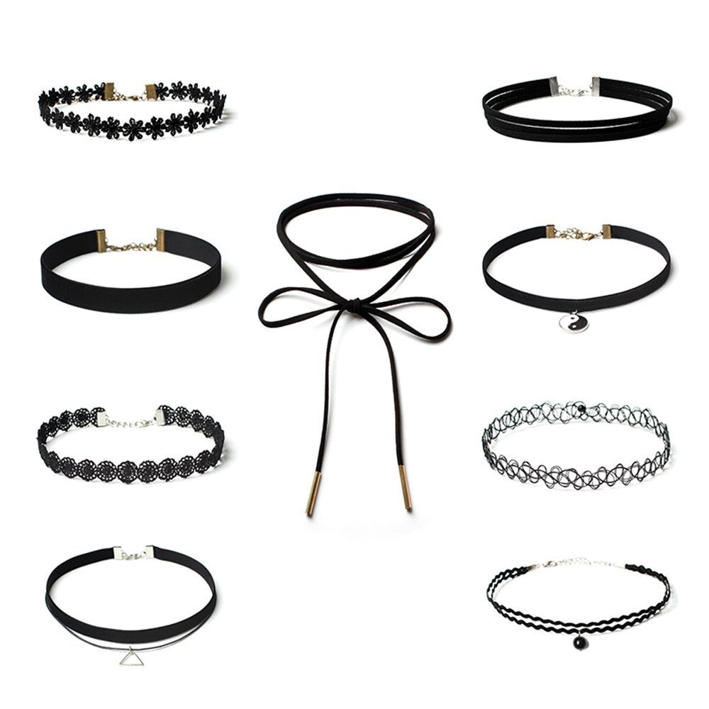 

9pcs Women's Chokers Vintage Style All Match Multielement Lace Accessory, Black