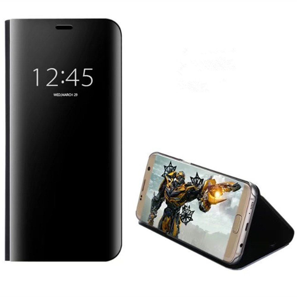 

Case Cover for Samsung Galaxy S7 Edge with Stand Plating Mirror Flip Auto Sleep Wake Up Full Body Solid Color Hard PC, Black