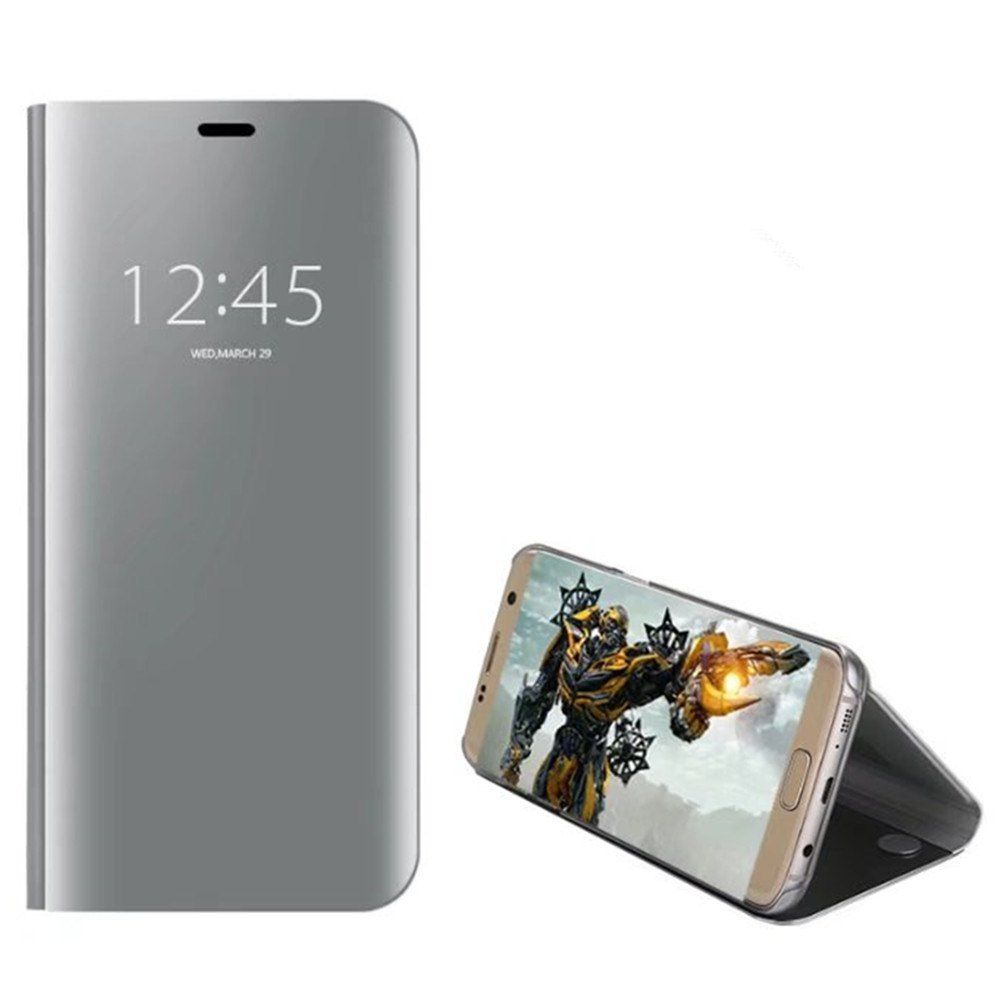 

Case Cover for Samsung Galaxy S7 Edge with Stand Plating Mirror Flip Auto Sleep Wake Up Full Body Solid Color Hard PC, Silver