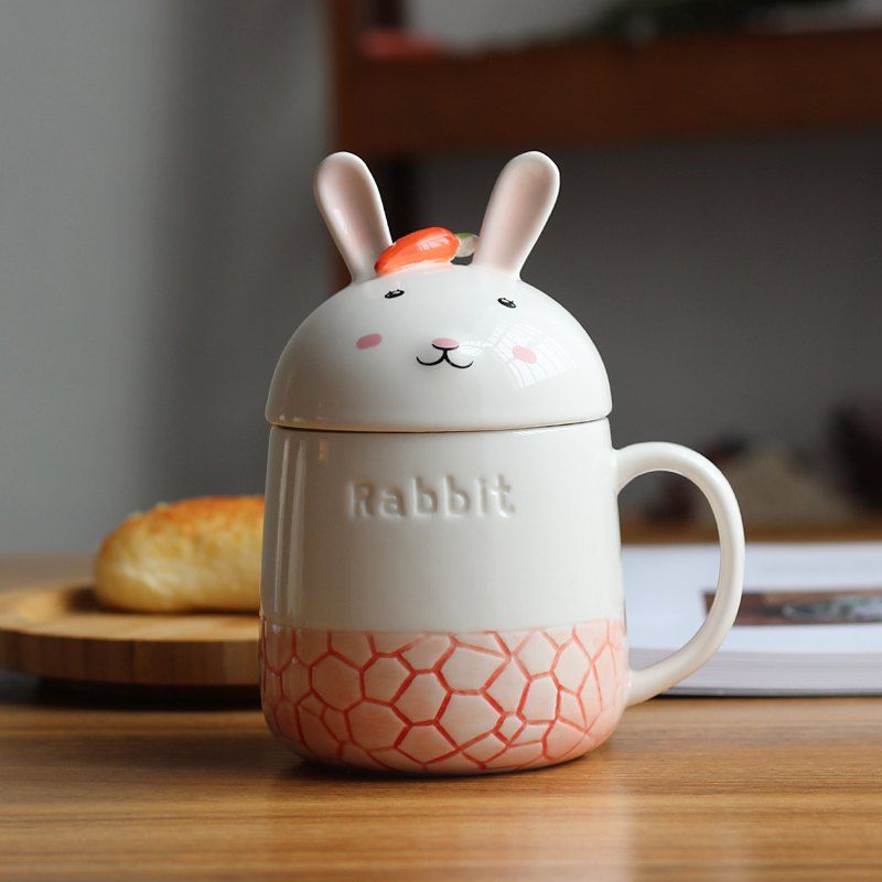 

350ML Creative Cute Rabbit Ceramic Cup, Red