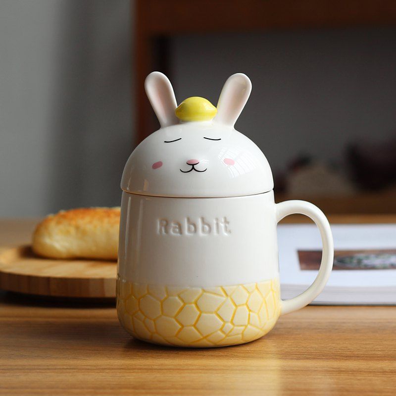 

350ML Creative Cute Rabbit Ceramic Cup, Yellow