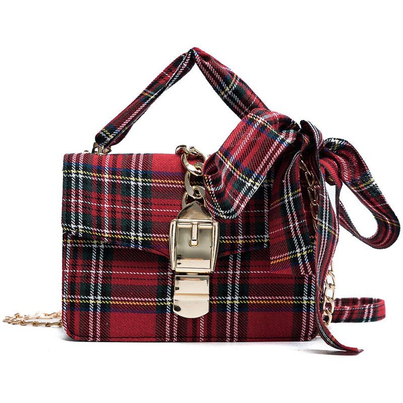 

Simple Casual Fashion Plaid Fabric Messenger Bag for Women, Red