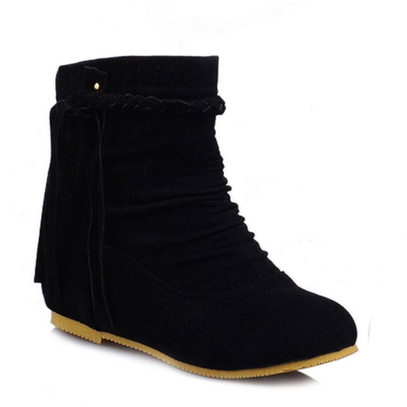 

Women's Shoes Winter Round Toe Comfort Casual Flat Heel Tassel, Black