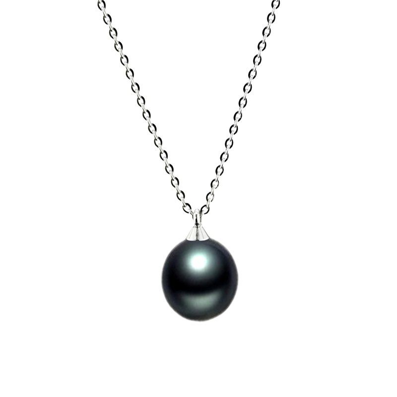 

Black Agate Pendant Bead Necklace White Gold Color JAMOUR