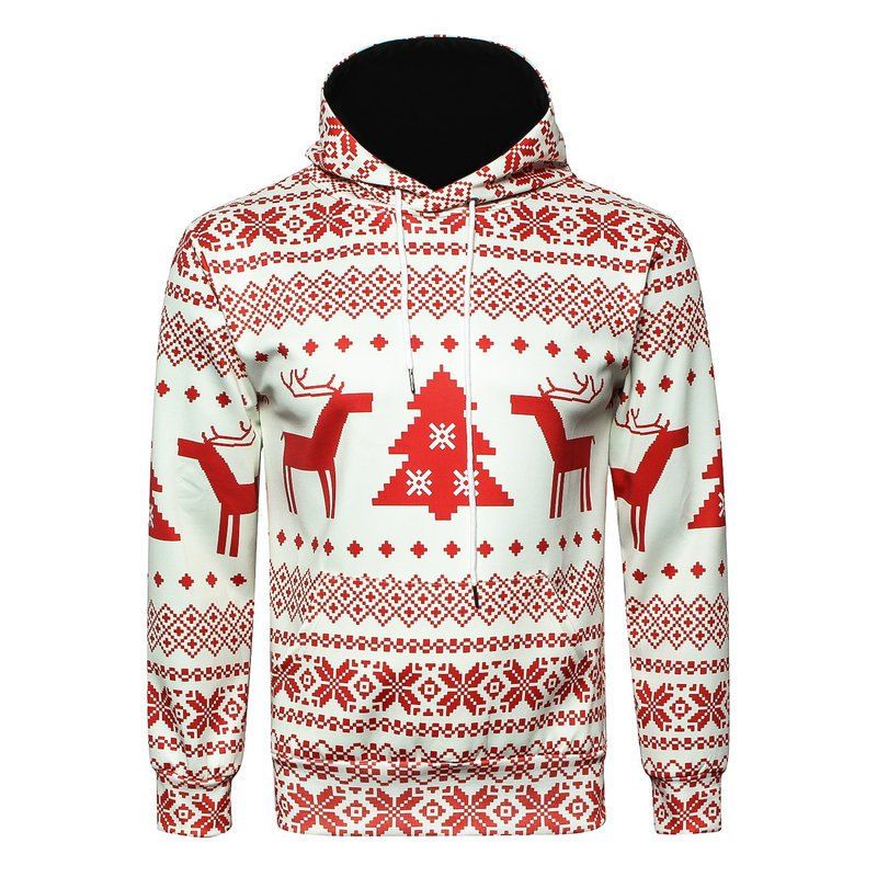 

Christmas Digital Print Pullover Hoodie, Red