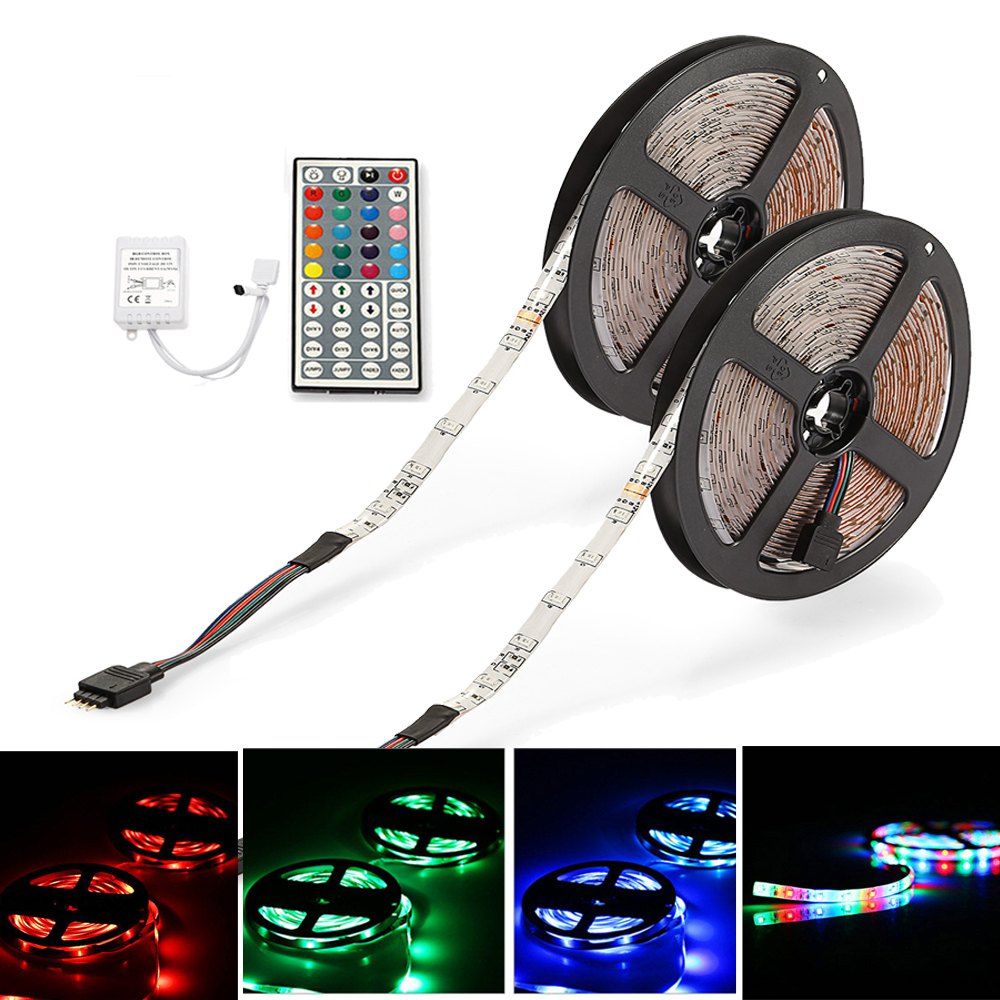 

ZDM DC12V 2835 300LEDs Waterproof RGB Strips with IR44 Key Double Outlet Controller 2PCS