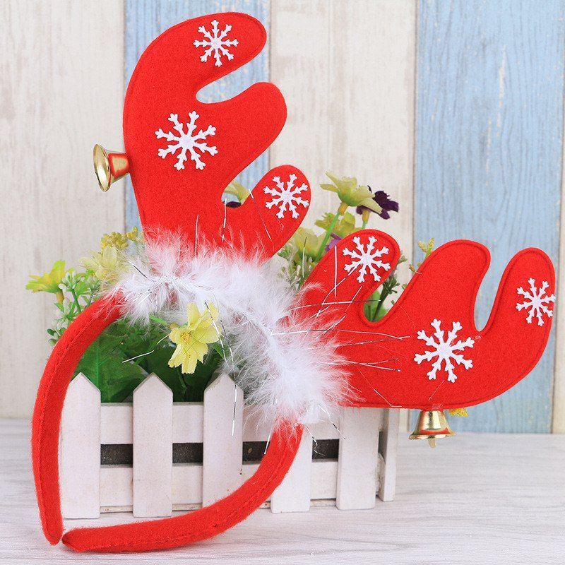 

Cute Christmas Bells Headband Antlers Head Hoop Holiday Decoration, Red