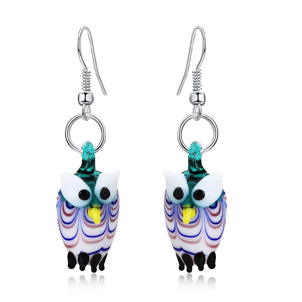 

Fashion Blue Coloured Glaze Owl Pendants Earrings Female