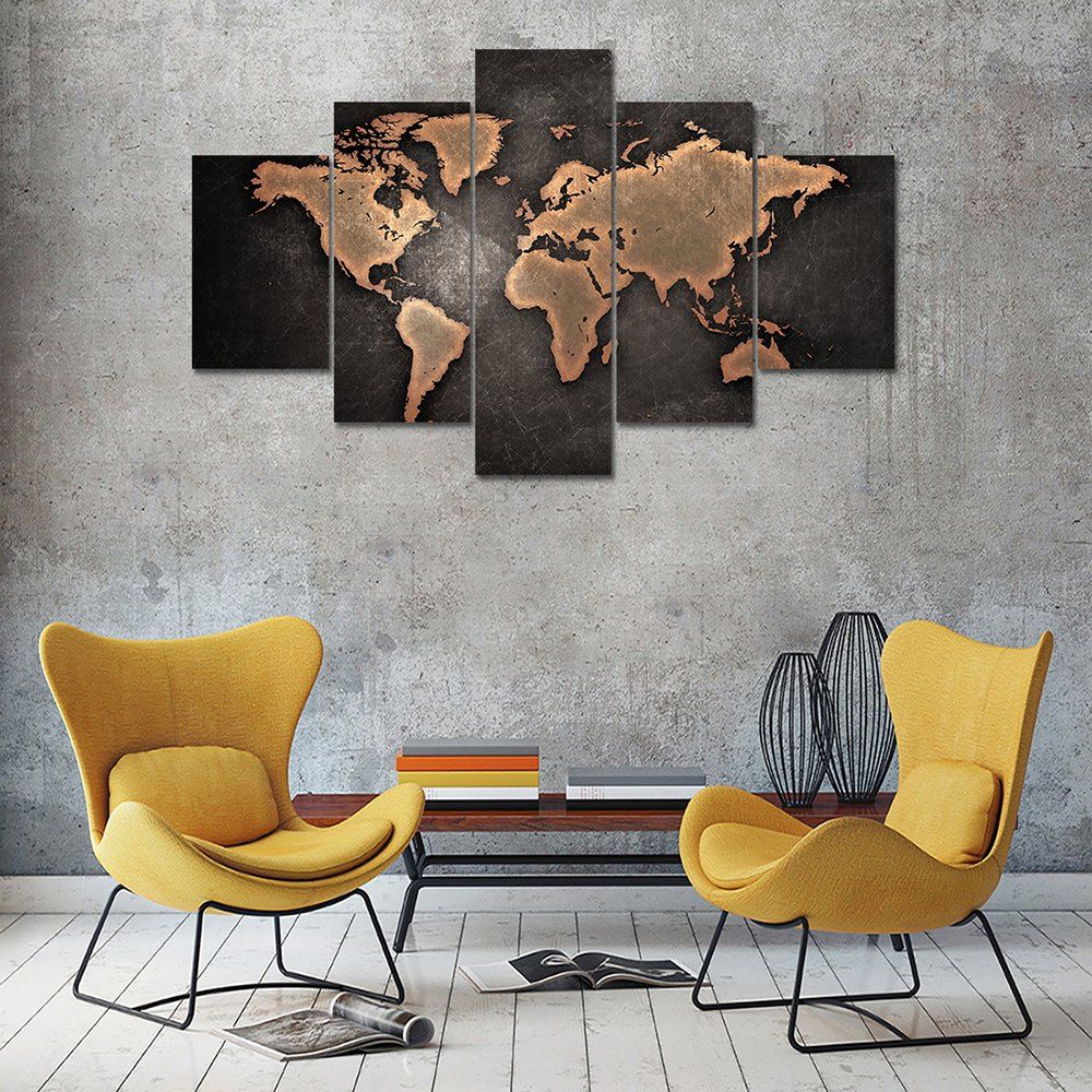 

Brown World Map Canvas Print Home Decoration Wall Art Picture 5PCS, Colormix