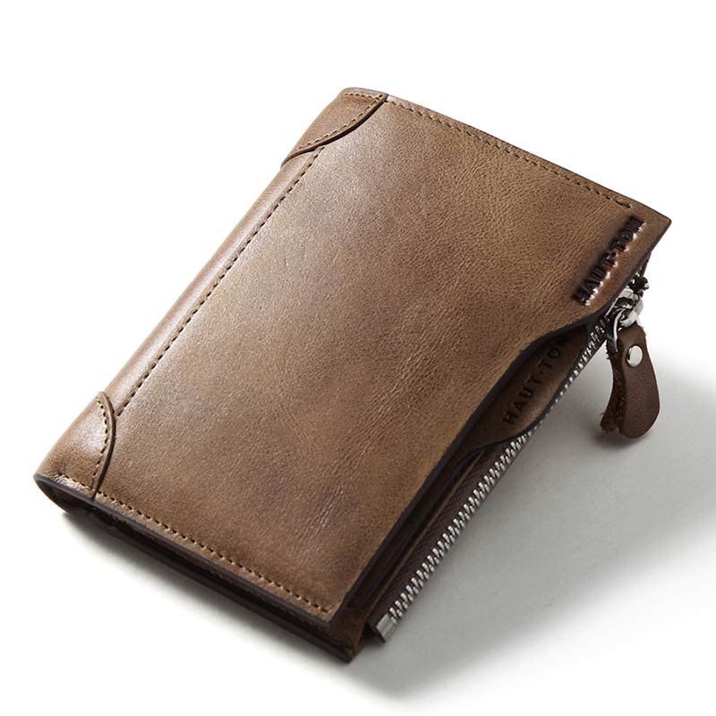 

HAUT TON Genuine Leather Trifold Wallets for Men Credit Card Protector, Khaki