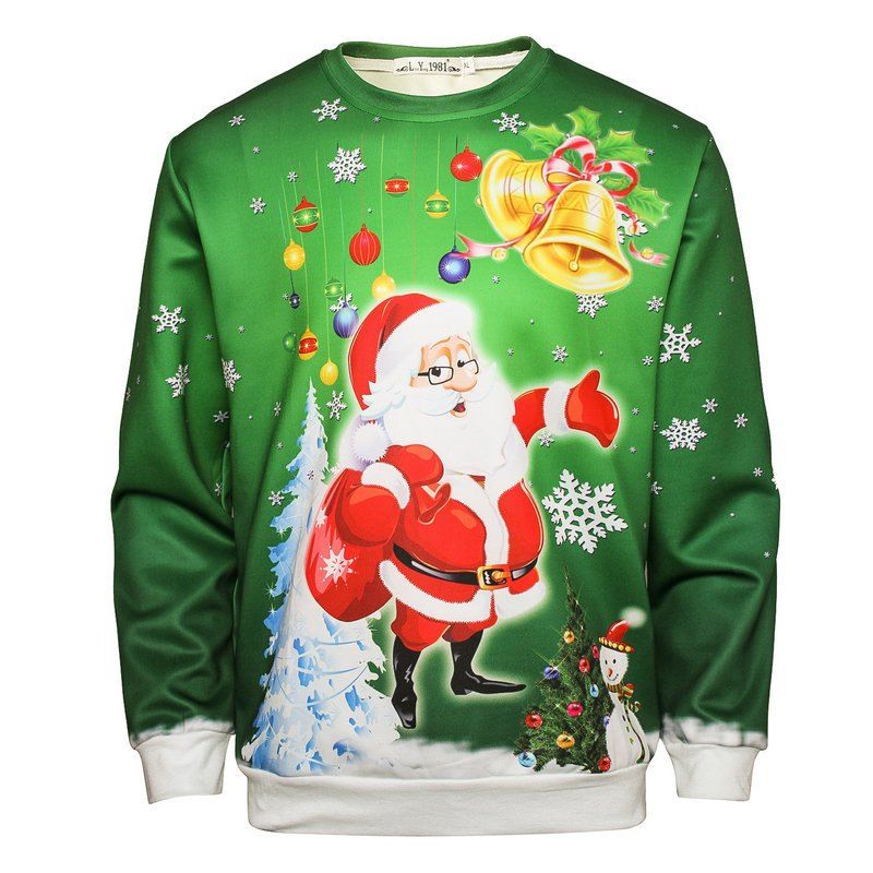 

Christmas Bell Print Long Sleeve Sweatshirts, Green