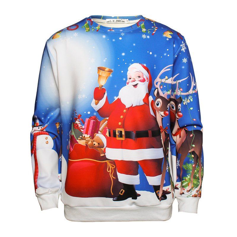 

Christmas Santa Claus Long-sleeved Sweatshirt, Blue