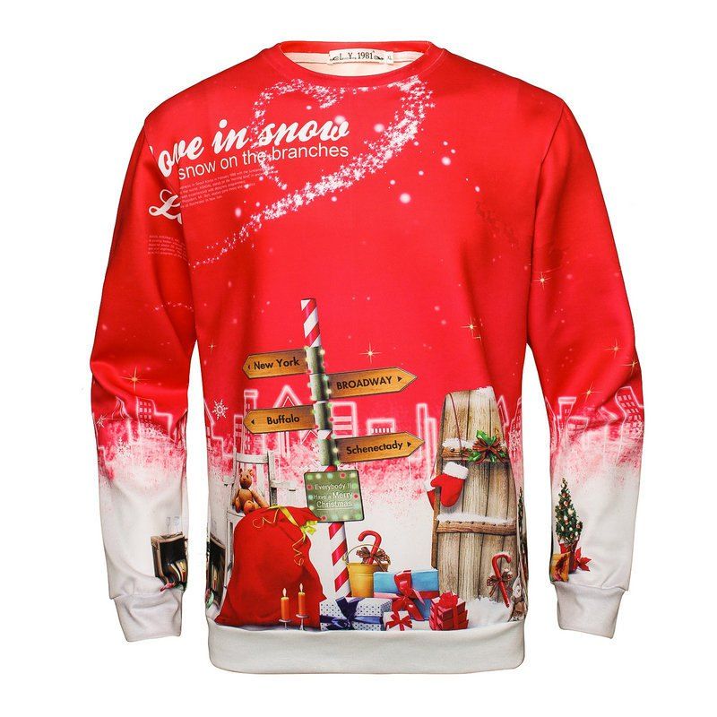 

Christmas Road Print Pullover Sweatshirt, Red