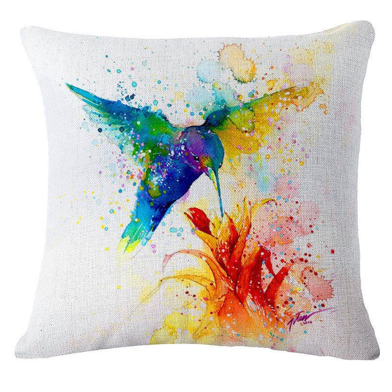 

Creative Bird Printed Linen Pillow Cover, Colormix