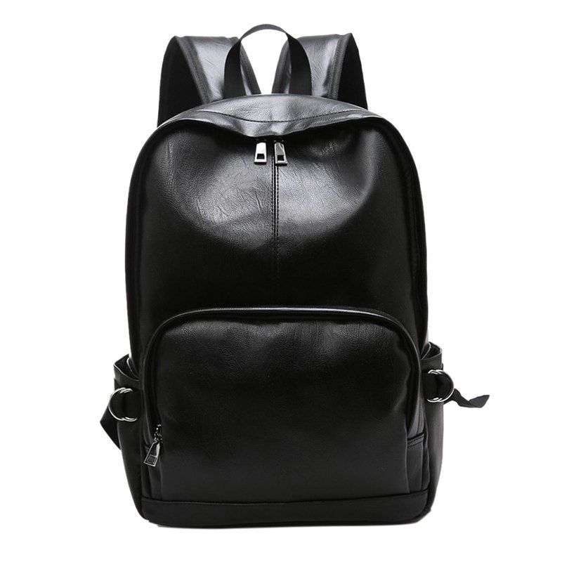 

Simple Casual Fashion PU Leather Backpack Schoolbag for Men, Black