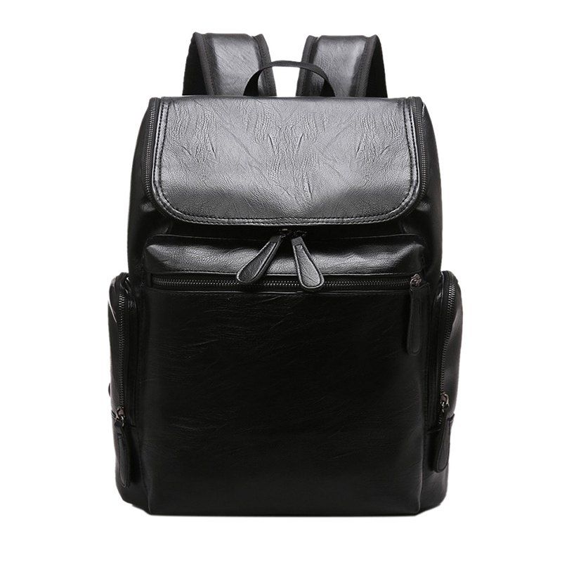 

Fashion Simple Solid Color PU Leather Backpack Schoolbag for Men, Black