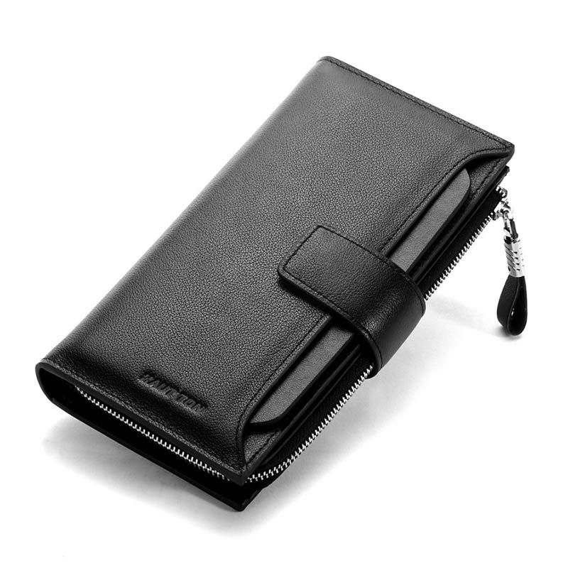 

HAUT TON Men Genuine Leather Clutch Bag Handbag Organizer Checkbook Wallet Card Case, Black