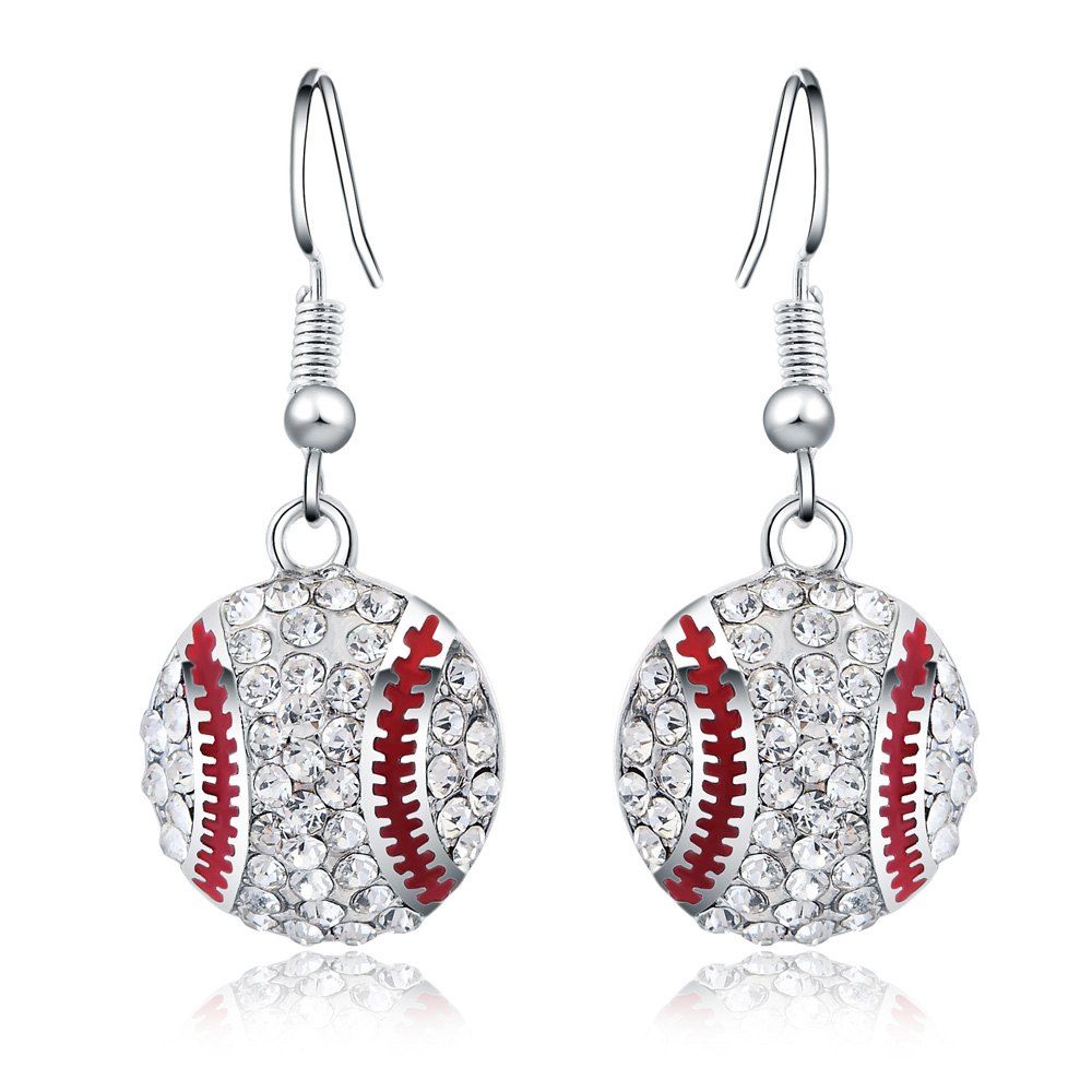 

Fashion Silver Baseball-shaped Pendant Earrings with Diamond Graceful Jewelry