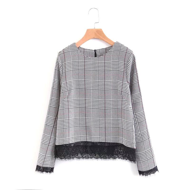 

2017 New Ladies' Lace Plaid Pullovers, Gray