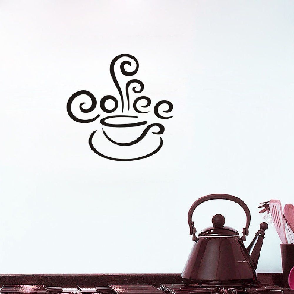 

DSU Coffee Cup Vinyl Quote Restaurant Kitchen Removable Wall Stickers Home Decor, Black