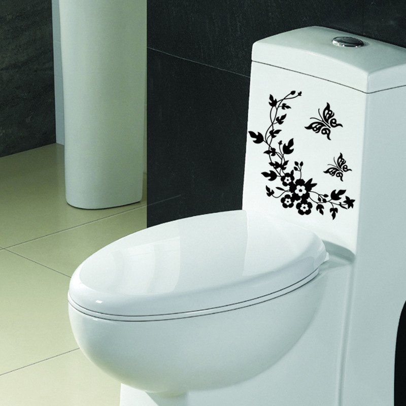 

DSU Decorative Butterfly Flower Vine Bathroom Vinyl Wall Stickers Home Decoration, Black