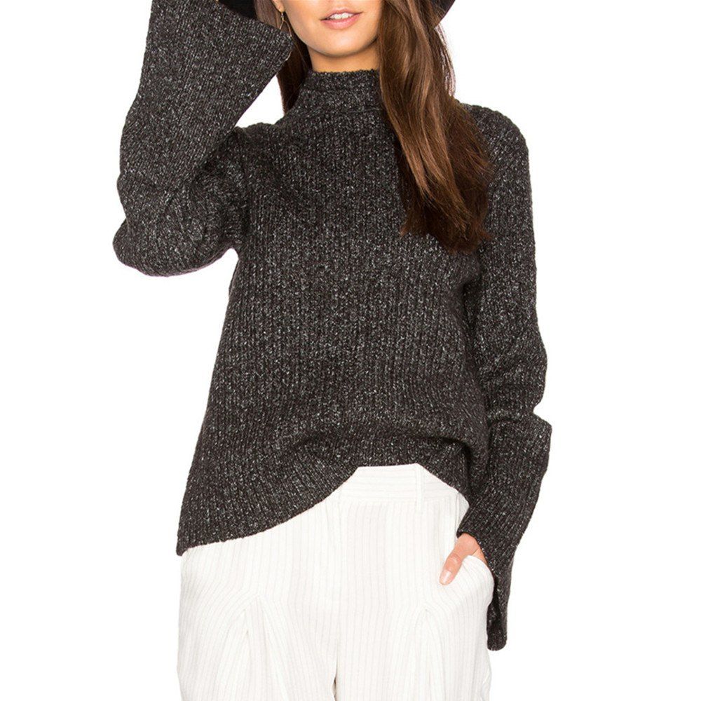 Latest European and American Semi - High Neckline Black Sweater  