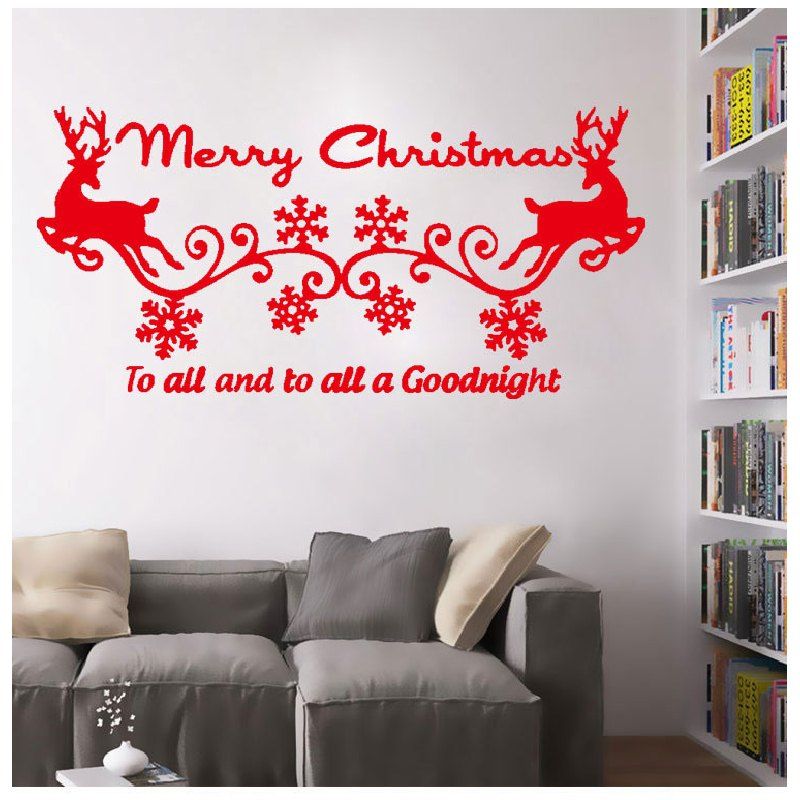 

DSU Merry Christmas Elk Birds Gift Wall Sticker for Kids Room, Red