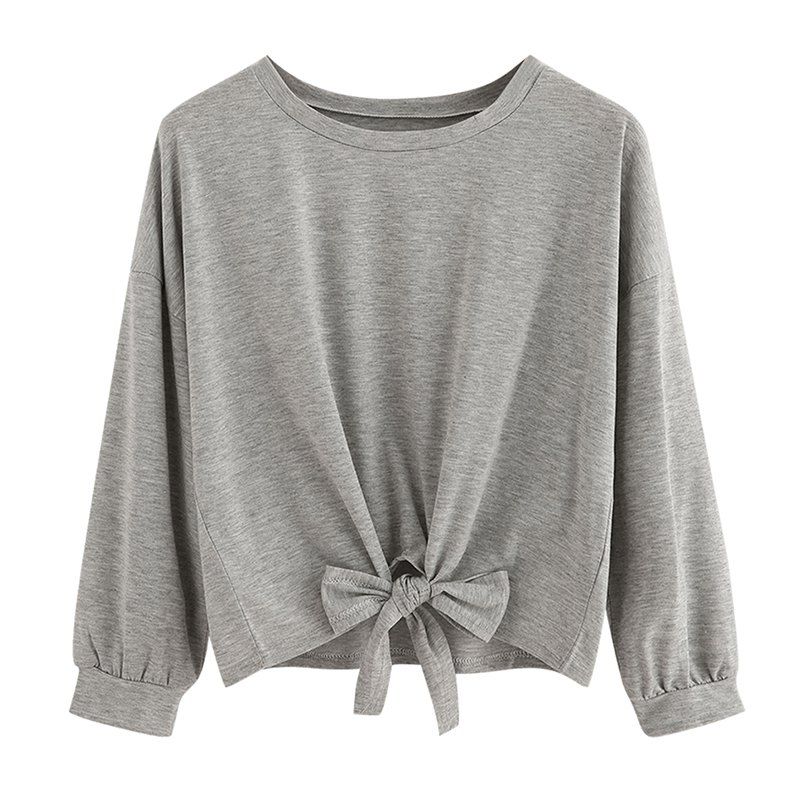 

Women's Fashion Round Neck Long-Sleeved T-Shirt, Gray