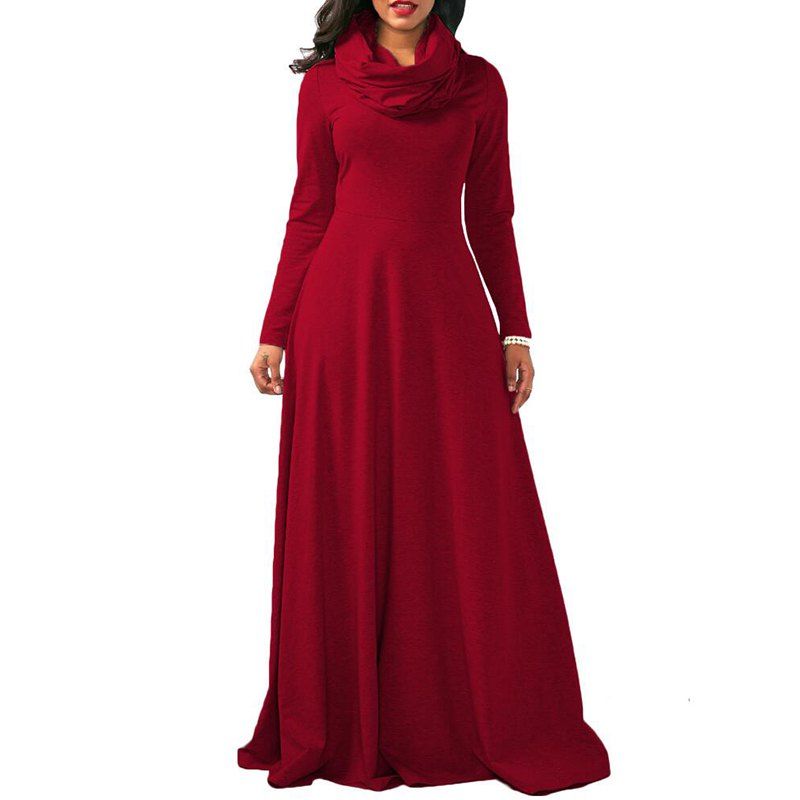 

Cowl Neck Maxi Dress Oversized Long Sleeve Cotton Dress, Red