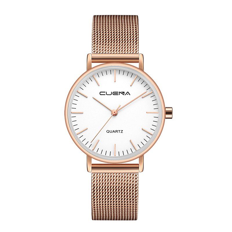

CUENA 6645G Women Casual Quartz Watch Stainless Steel Band Wristwatch, White rose gold