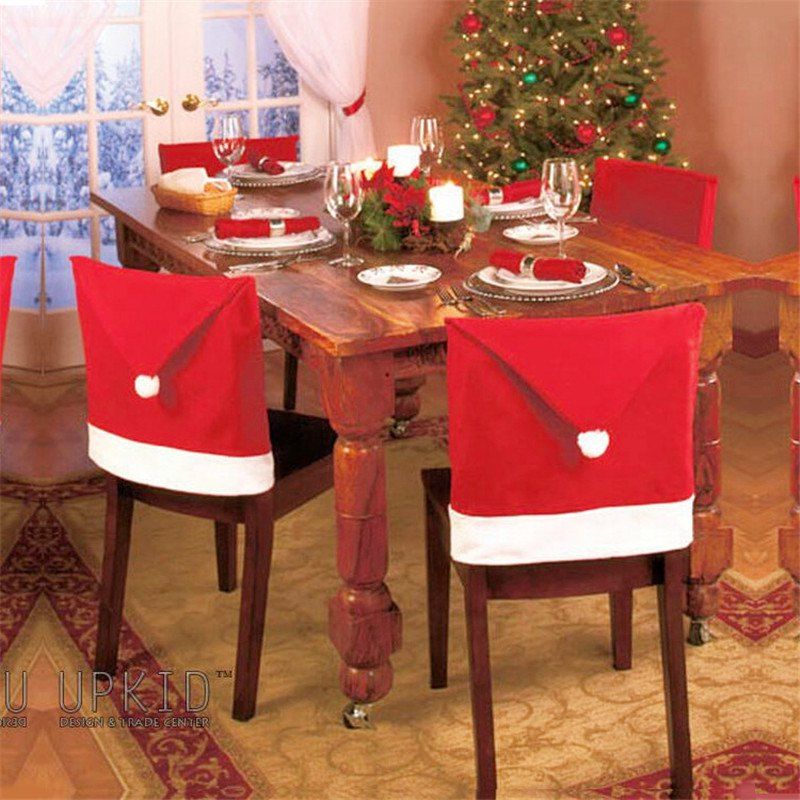 

10pcs Christmas Decoration Red Hat Chair Covers