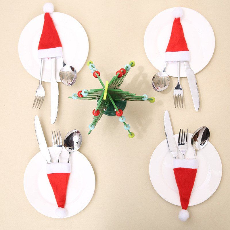 

Christmas Hat Design Decoration Knife and Fork Bag 10pcs, Red