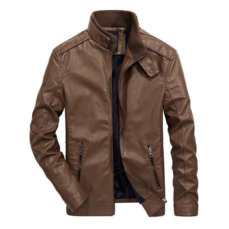 [34% OFF] Men Thin Inner Solid Leather Jacket | Rosegal