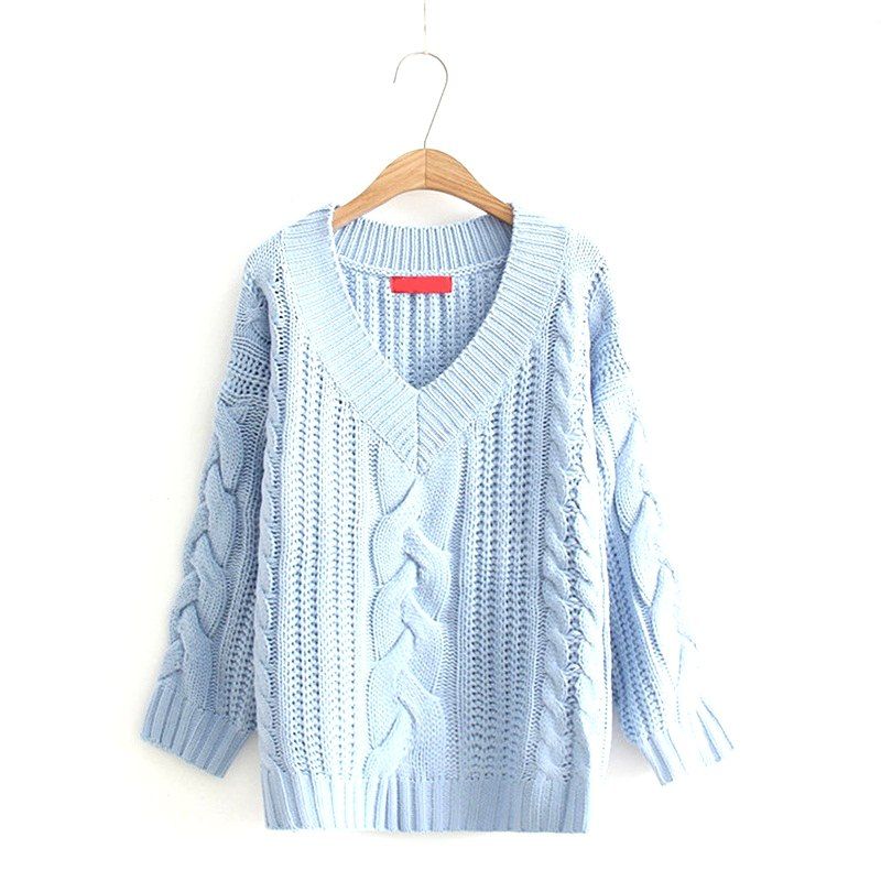 New New Ladies Knitting V Neck Twist Sweater  