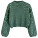 New Lady's Short Pearl Decorative Knitted Sweater -  