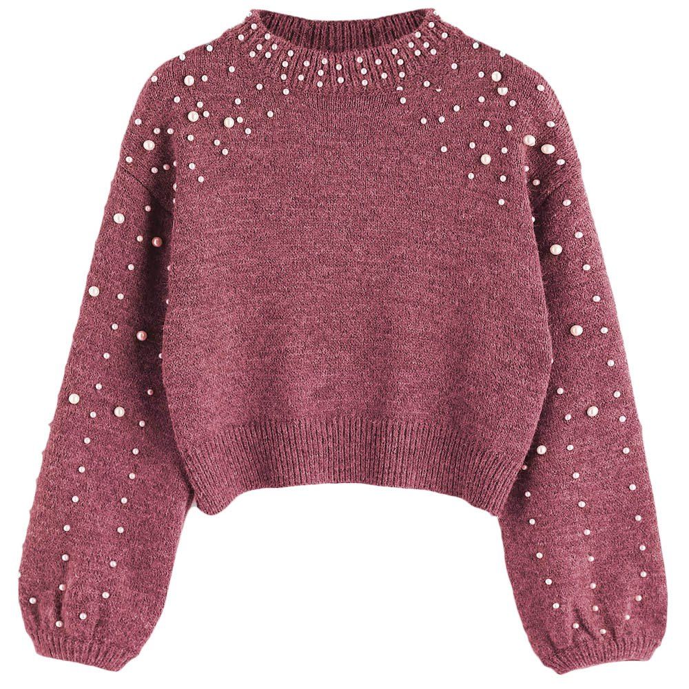 Latest New Lady's Short Pearl Decorative Knitted Sweater  