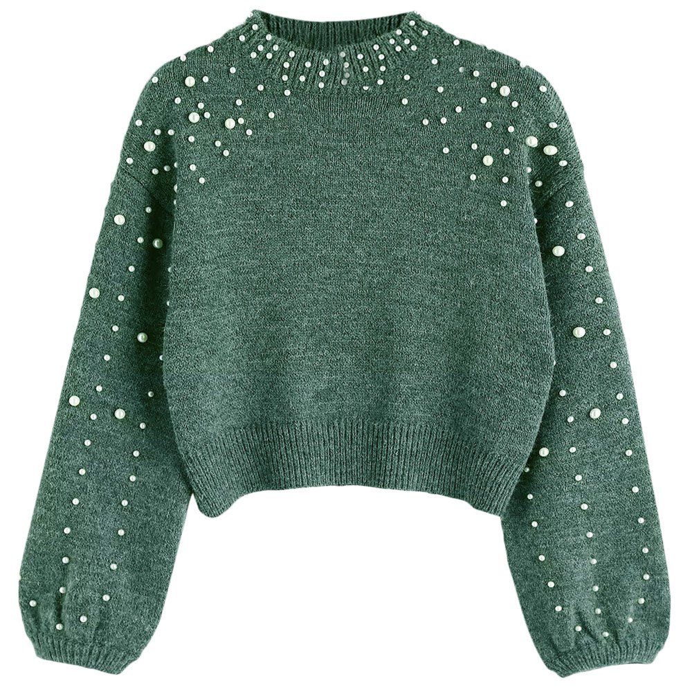 Outfit New Lady's Short Pearl Decorative Knitted Sweater  