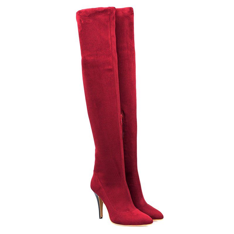 

Women's Above Knee Boots Solid Color Thin Heel Brief Style Shoes, Burgundy