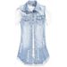Women's Denim Vest Jacket Washed Frayed Hem Solid Denim Outwears -  