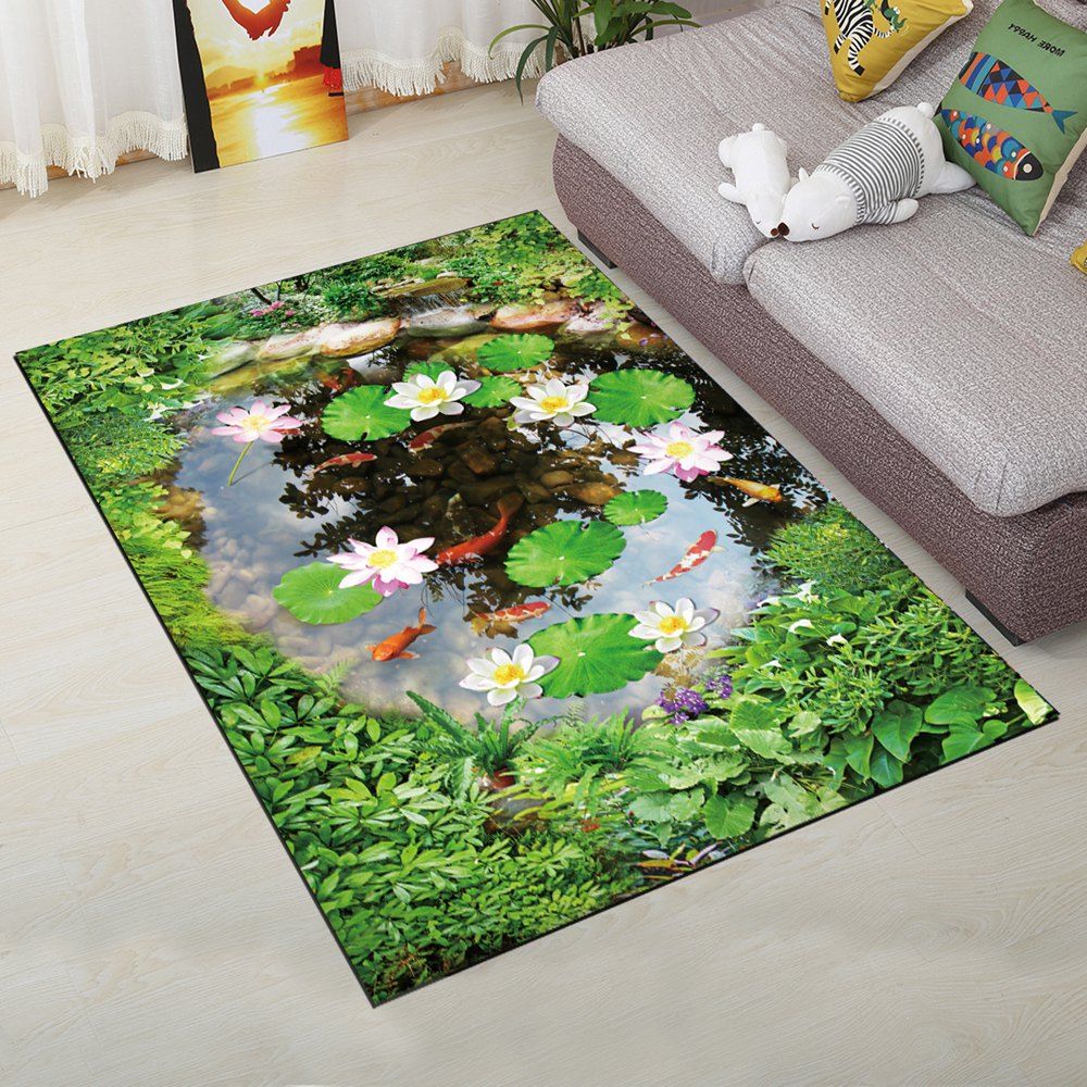 Green 40x60cm Home Decorative Rug Rectangle Shaped Fresh Pond Design Unique Home Decorative Rug Rectangle Shaped Fresh Pond Design Soft Door Mat
