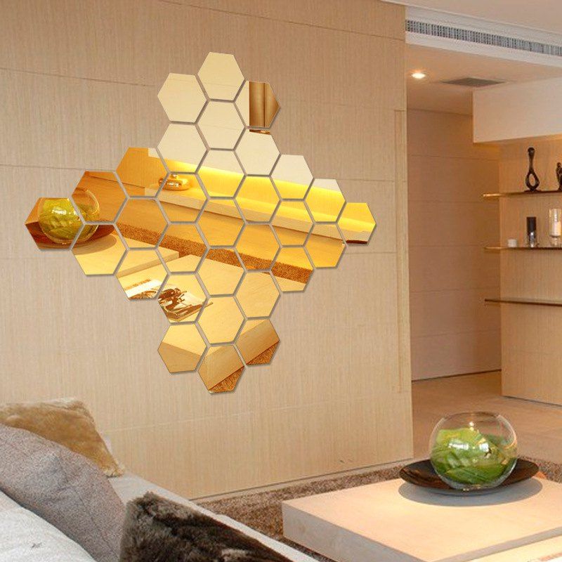 2019 hexagon 3d diy mirror wall sticker decal home decoration