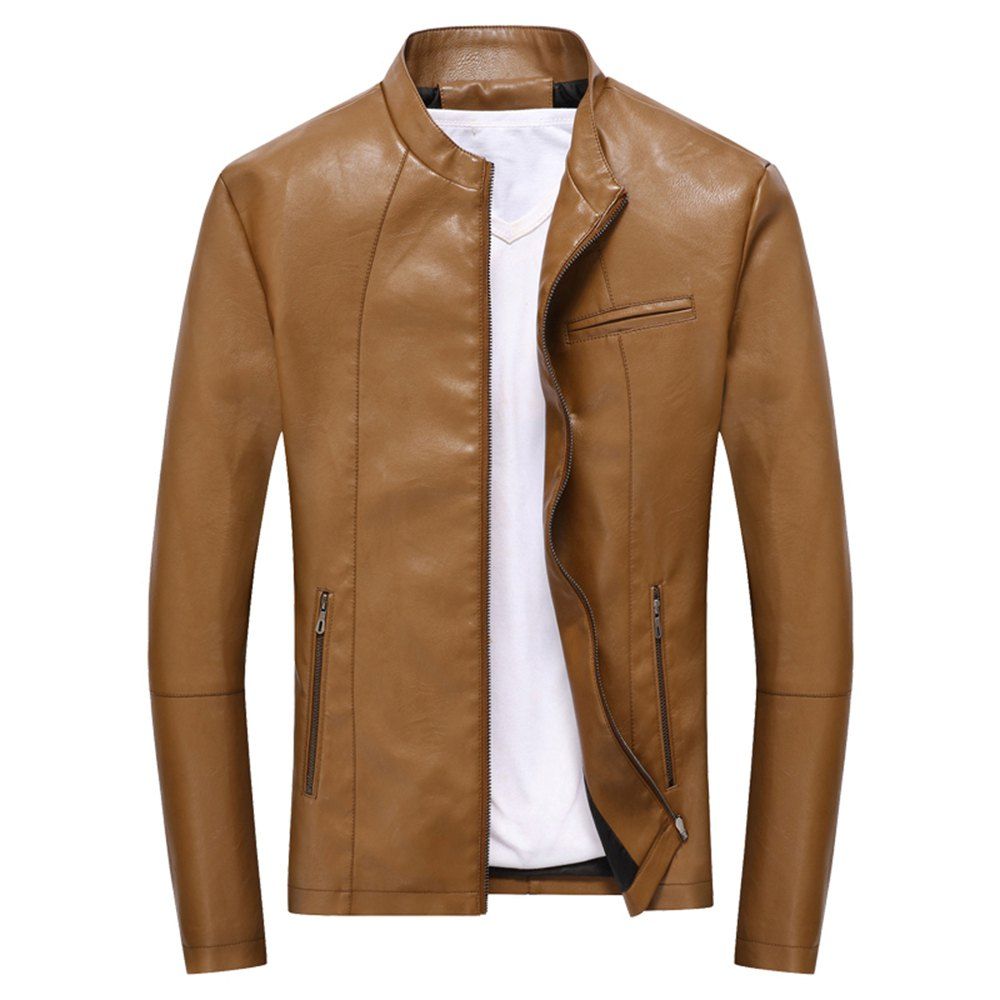 New Fashion Autumn And Winter Men S Slim Fit Pu Leather Stand Collar Jacket Casual Jackets