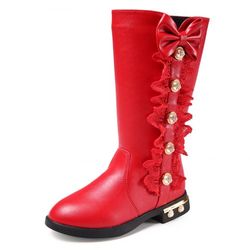 Hiver Pu Cuir Martin Bottes Enfants Filles Chaussures - RED - 32