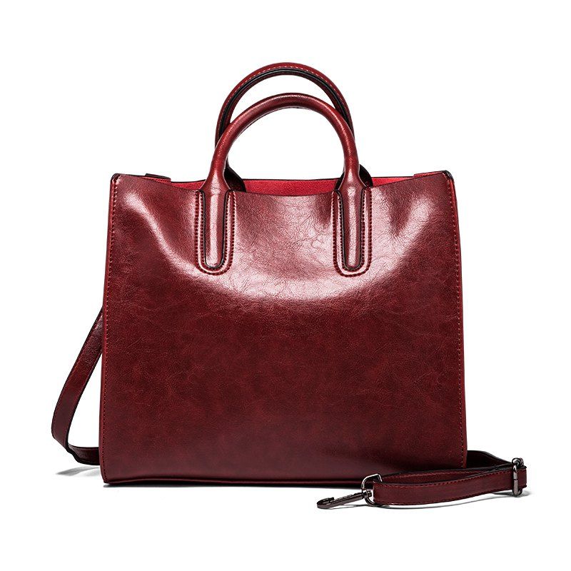 2018 Las Fashion Old Wax Leather Square Handbag In Wine Red Outfits Las Fashion Old Wax Leather Square Handbag