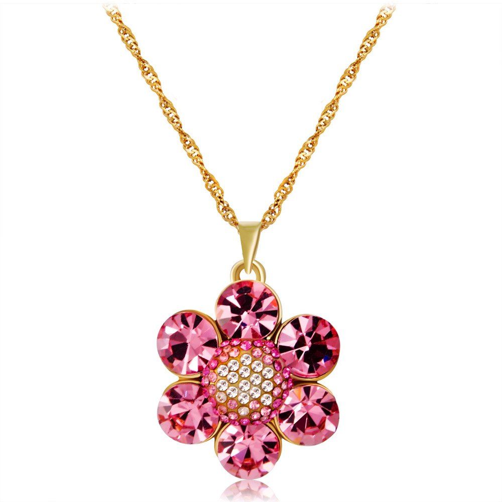14K Gold Plated Petal Crystal Alloy Pendant Necklace [35 OFF] Rosegal