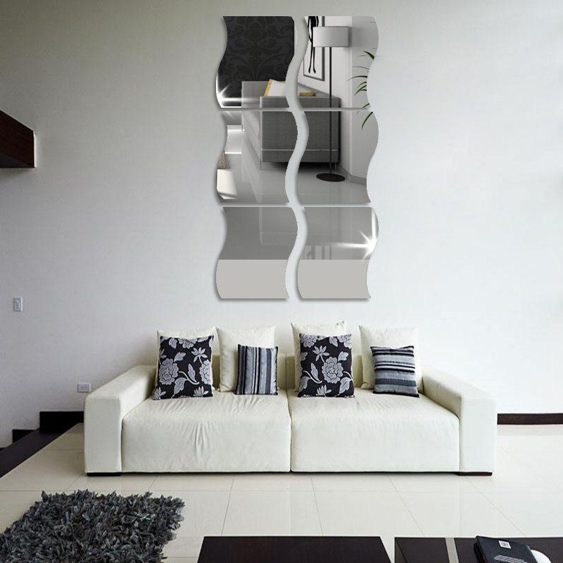 2019 6pcs fashion acrylic 3d wave home decor mural mirror wall