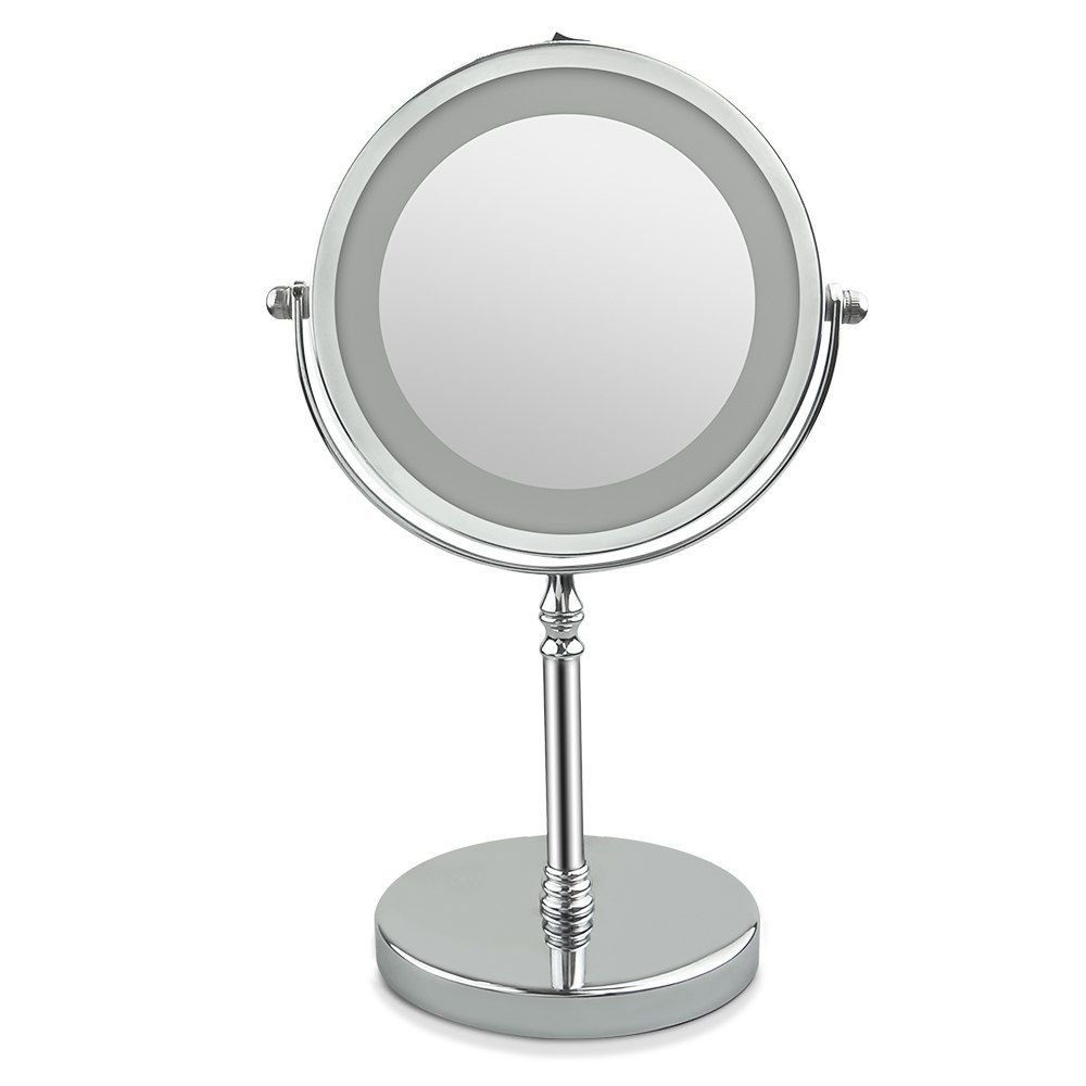 Led Double Sided Lighted Makeup Mirror 1x 10x Magnification Polished Finish Nickelage